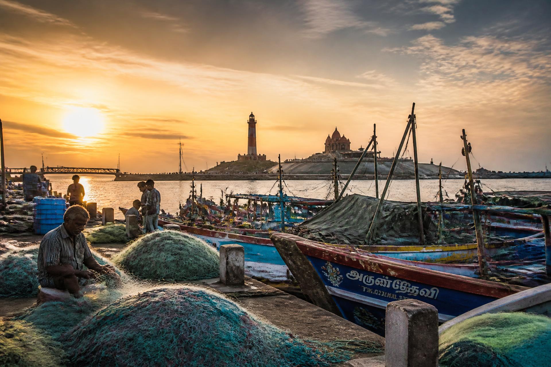 Kanyakumari fishing harbour at sunrise