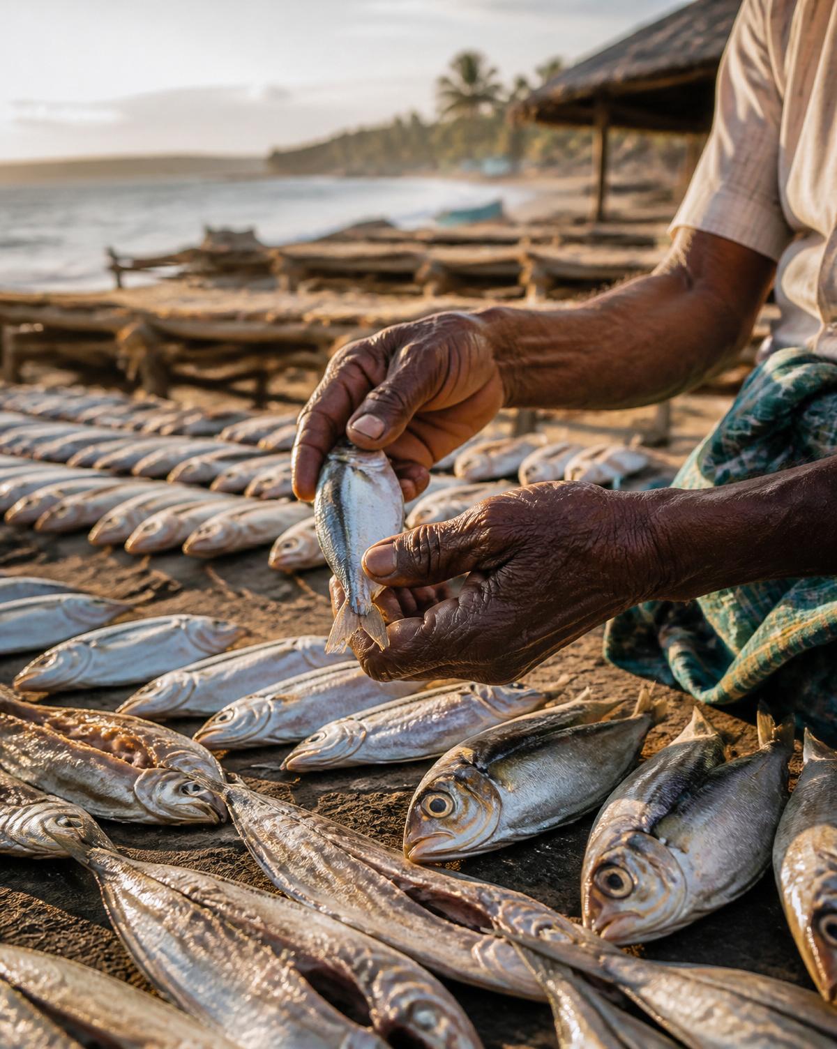 Traditional fish drying process on the coast